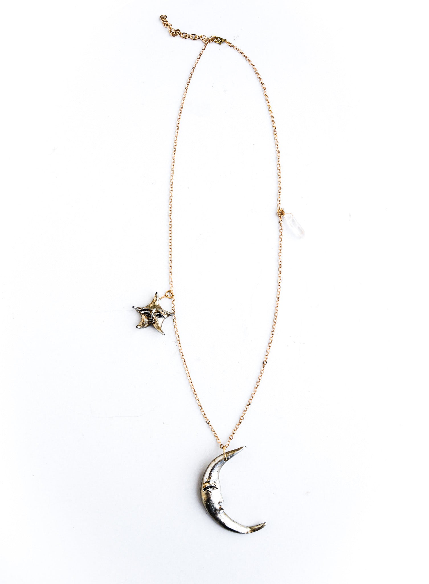 Emerging Moon + Lucky Star Collaboration Star, Small Moon, Crystal Necklace
