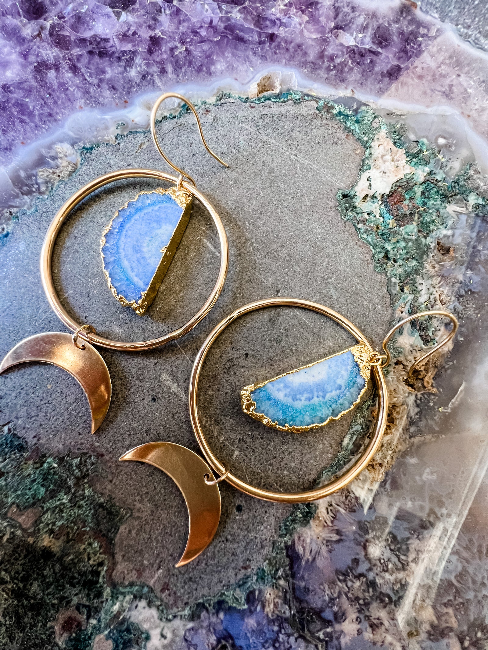 Gold dipped agate earrings