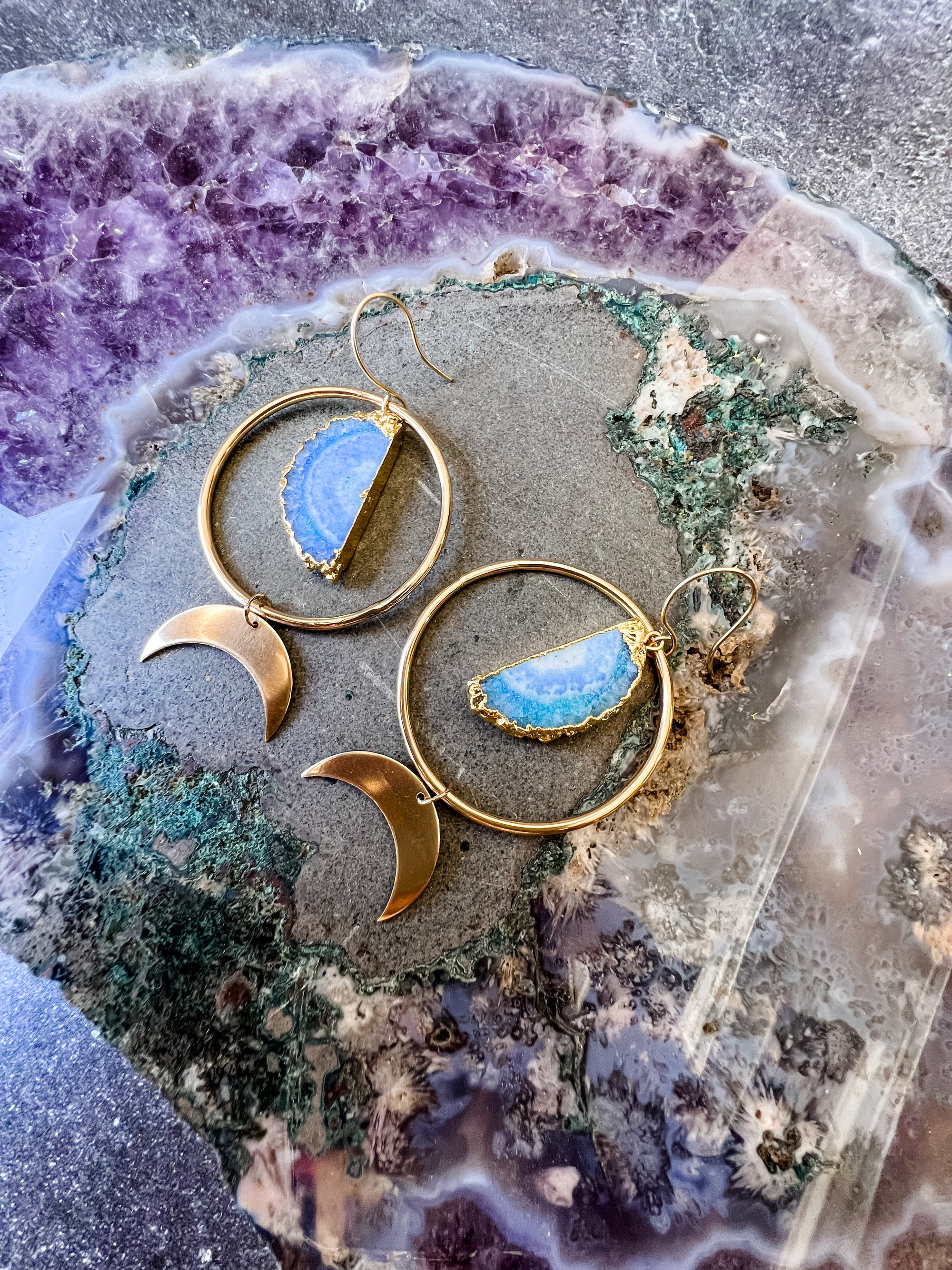 Gold dipped agate earrings